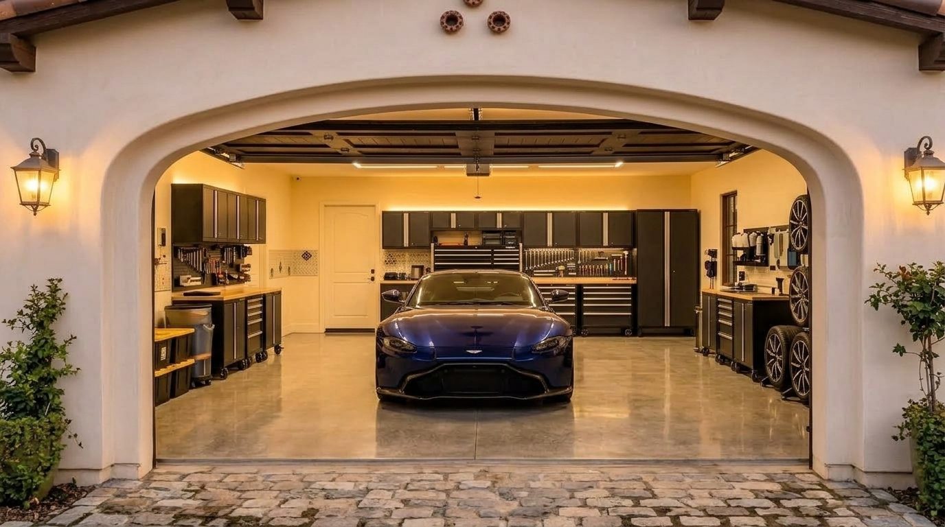 Maeve Garage Door Repairs Interior View of Custom Garage Door Overhead and Workshop